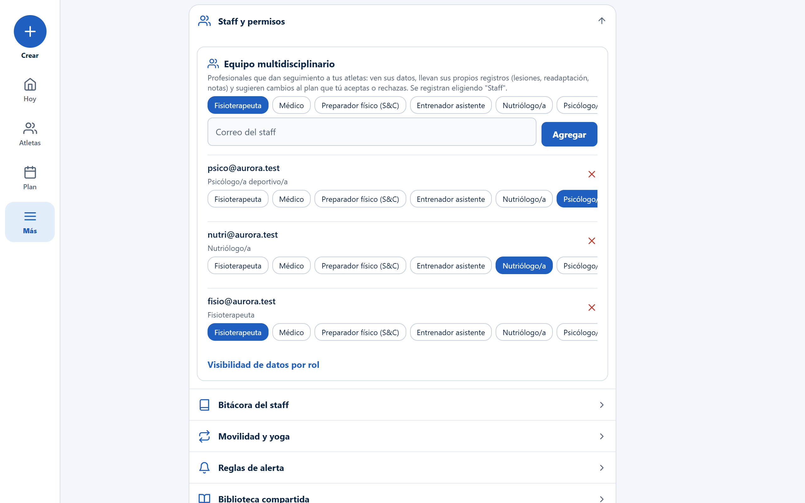 Managing the staff and their permissions